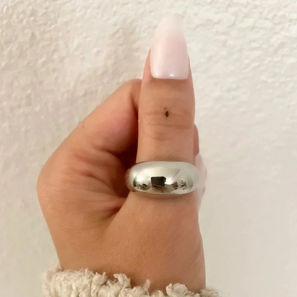 925 Sterling Silver Dome Ring Chunky Ring Thumb Ring Thick Ring Boho Ring - Picture 6 of 8